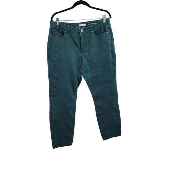 LC Lauren Conrad Colored Skinny Jeans 14 Forest Green Stretch Mid-rise 5 Pocket - Picture 1 of 13